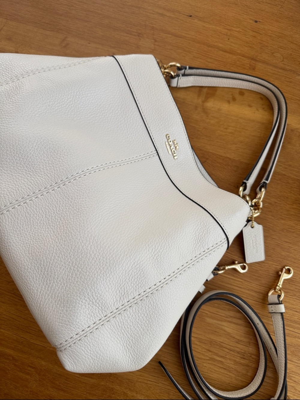Coach Cream Pebbled Leather Shoulder Bag with Gold Hardware - Picture 2 of 11